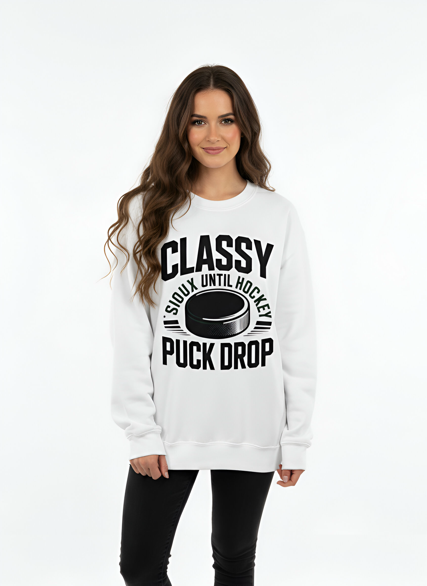 "Classy Until Puck Drop-Sioux Hockey" Crewneck Sweatshirt