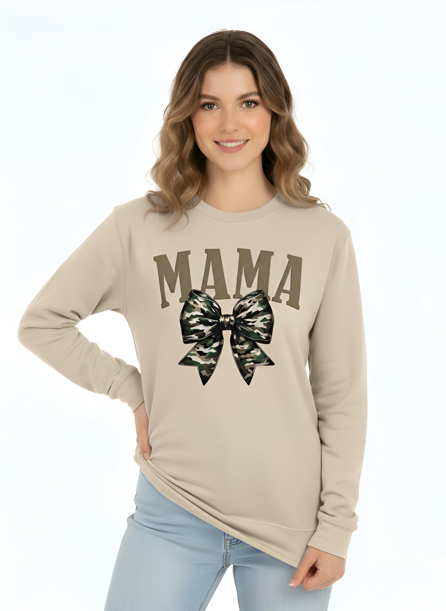 "Mama- Camo Bow" Crewneck Sweatshirt