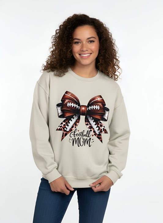 "Football Mom- Bow" Crewneck Sweatshirt